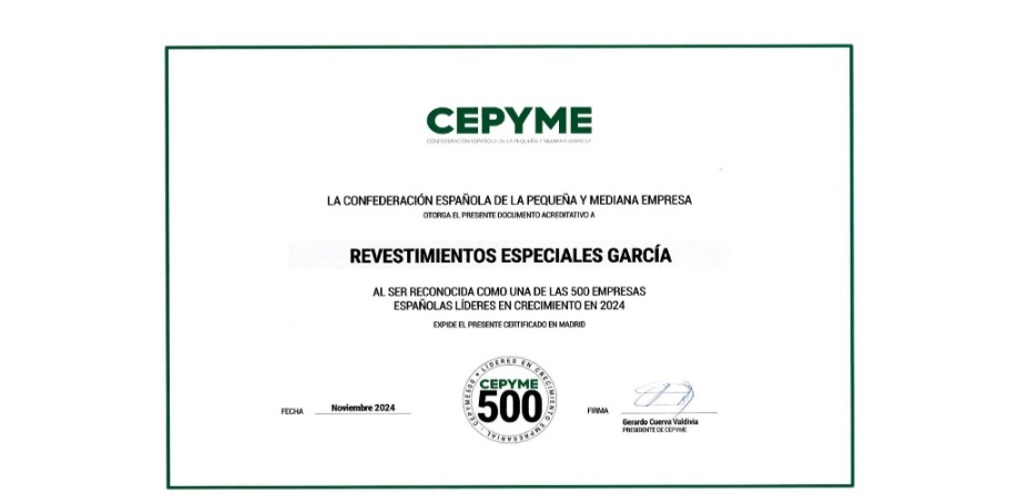 Regarsa recibe el reconocimiento de CEPYME como una de las 500 empresas de mayor crecimiento en España